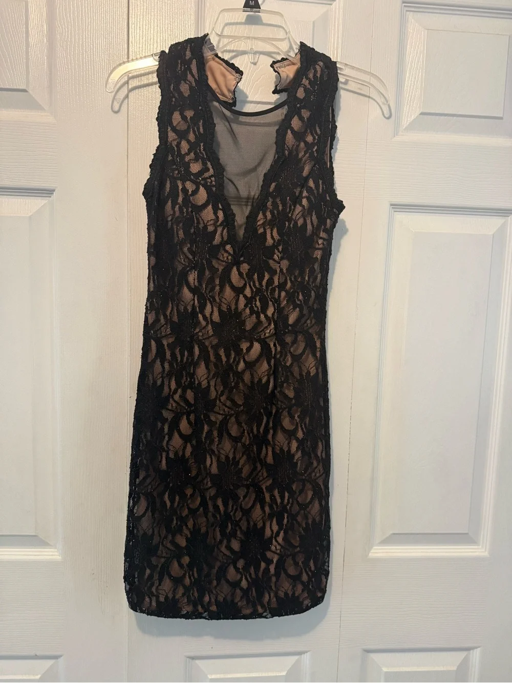 Jodi Kristopher Black Lace Slip Dress with Nude Underlay - Picture 1 of 3